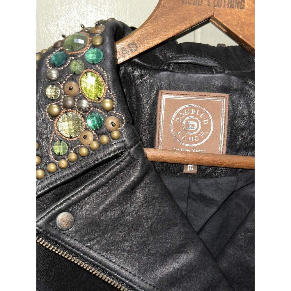 Double D Ranch Leather Jacket Rare Bejeweled Coat Womens Medium Western Cross - Picture 3 of 6
